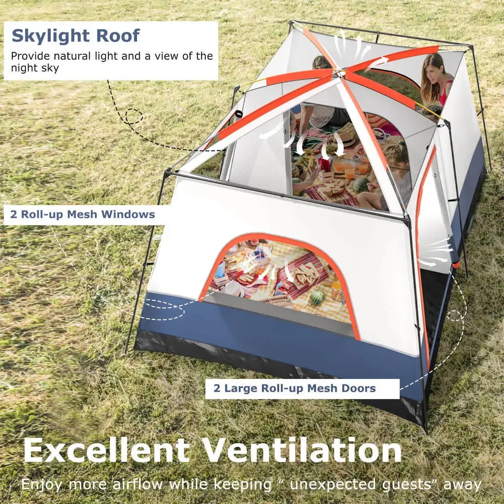 8-Person Camping Tent with Porch Large Family Cabin with 2 Rooms 2 Doors
