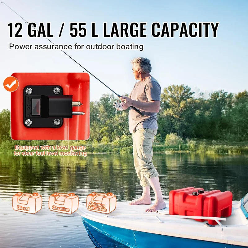 12 Gallon/55L, Portable Fuel Gas Tank for Outboard Engine Boats,
