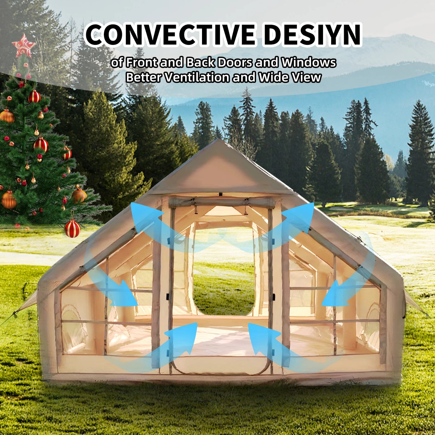 4-6 People for Camping Inflatable Tent, Glamping Tent with Stove Jack ,