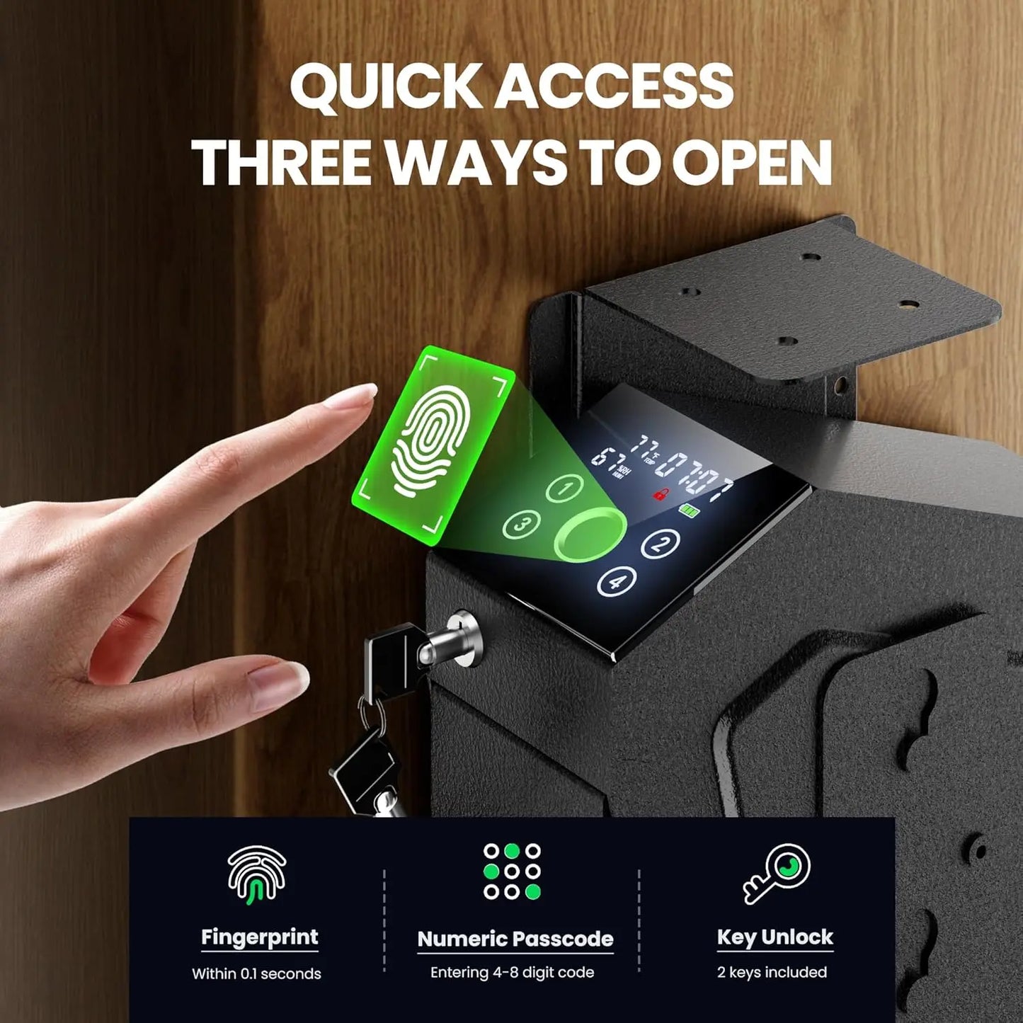 Nightstand Pistol Safe with Fingerprint & Passcode