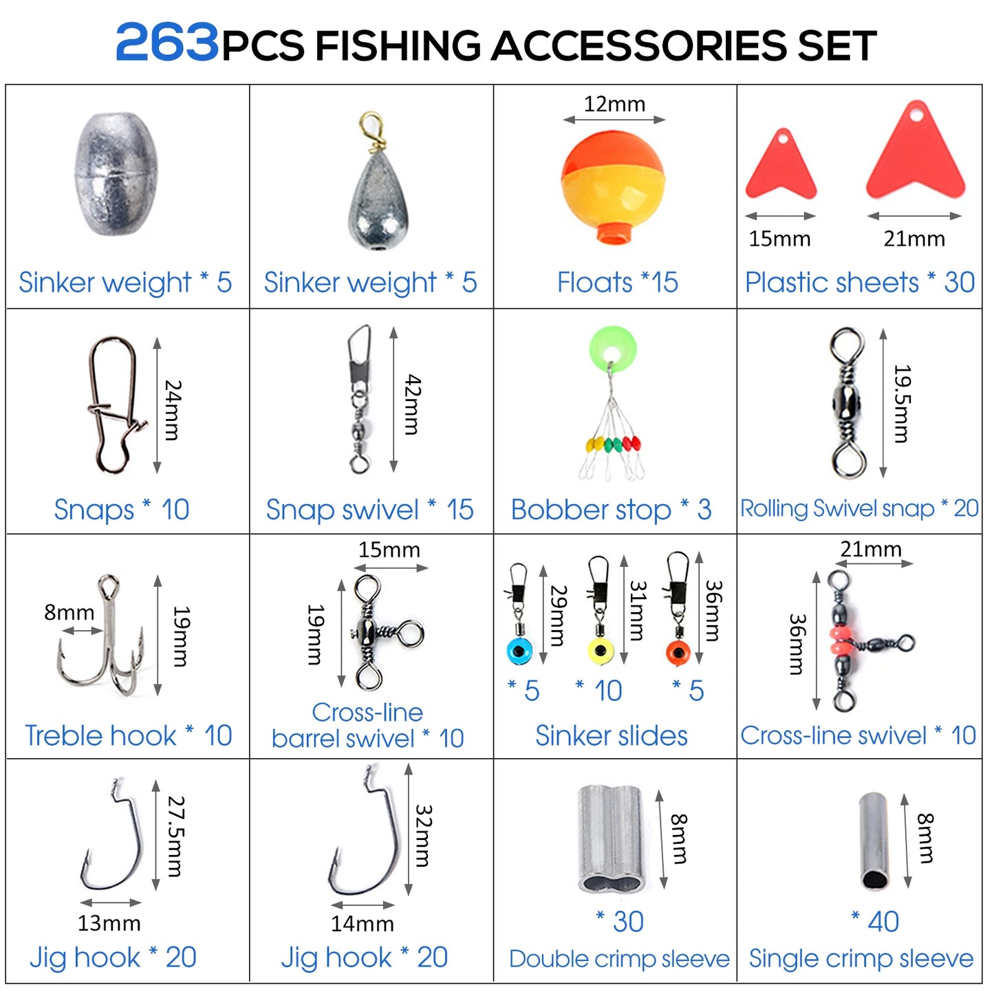 New 263pcs Fishing Accessories Set with Tackle Box and Tools
