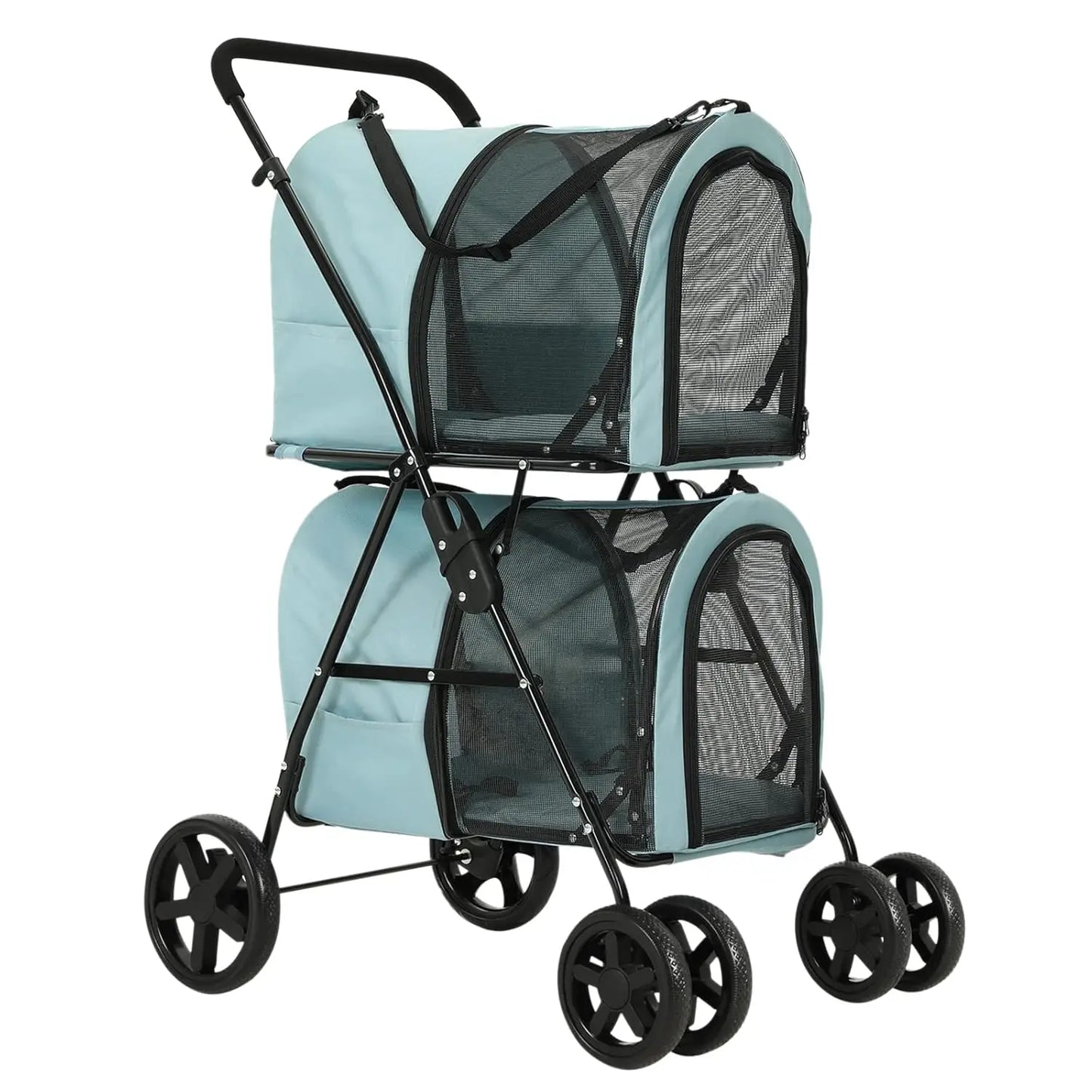 4-in-1 Double Pet Stroller for Dogs and Cats, 2 Detachable Carriers
