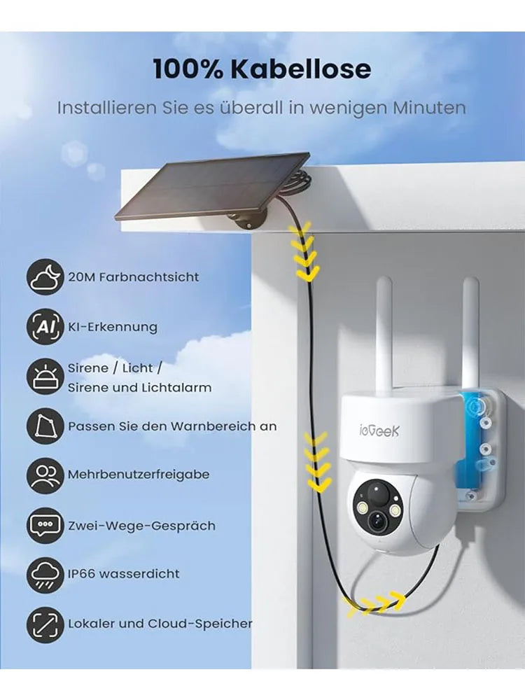 WiFi Security Cameras Wireless Battery Powered Cam with Solar Panel