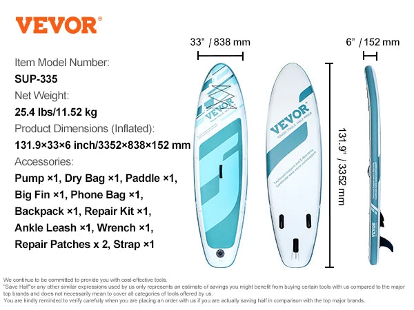 VEVOR Inflatable Stand Up Paddle Board with SUP Board Pump Paddle