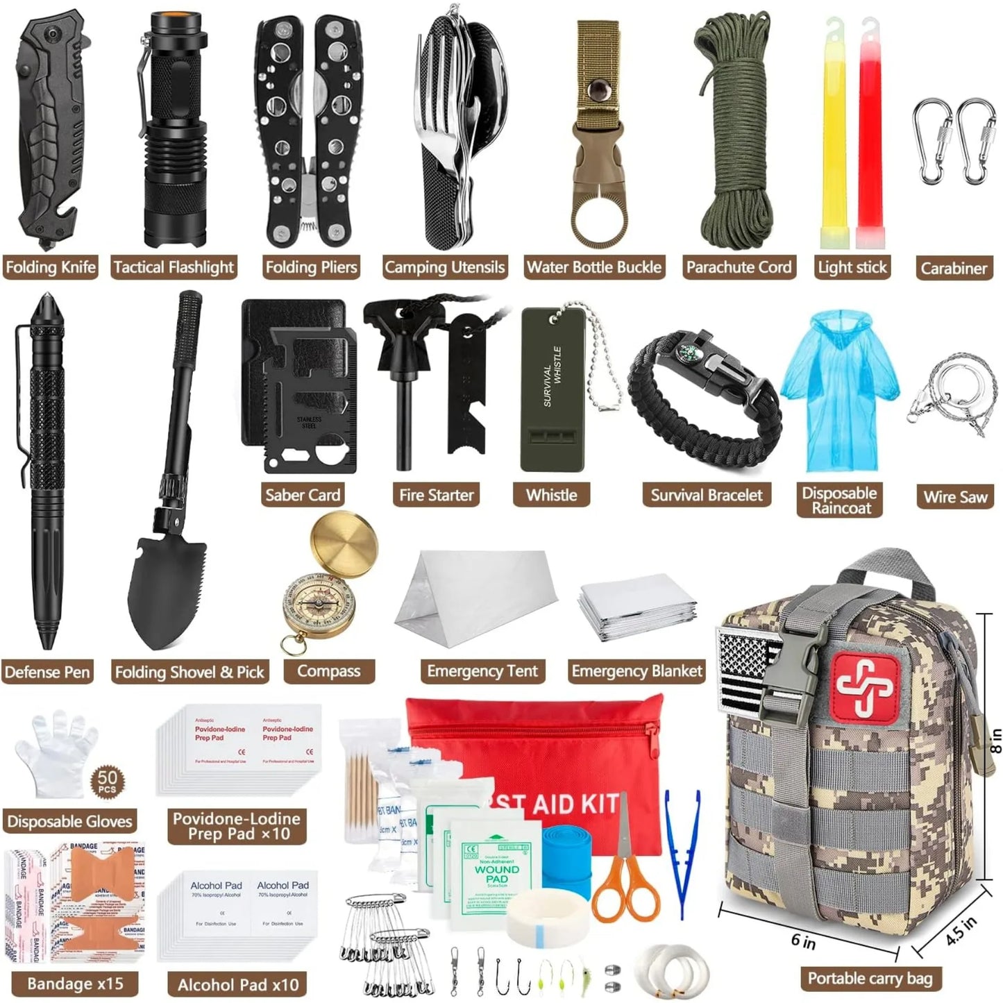 238Pcs Emergency Survival Kit, Professional Survival Gear
