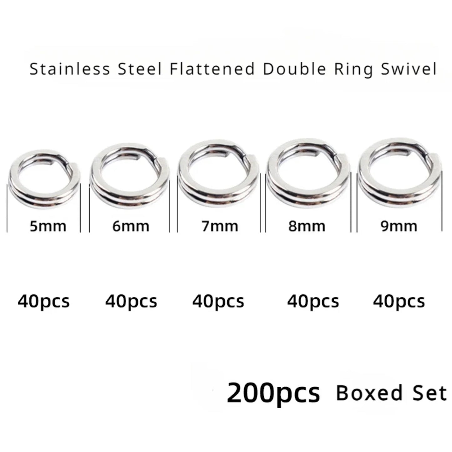 200 Pcs Double Ring Flattened Stainless Steel Swivel Road Lure