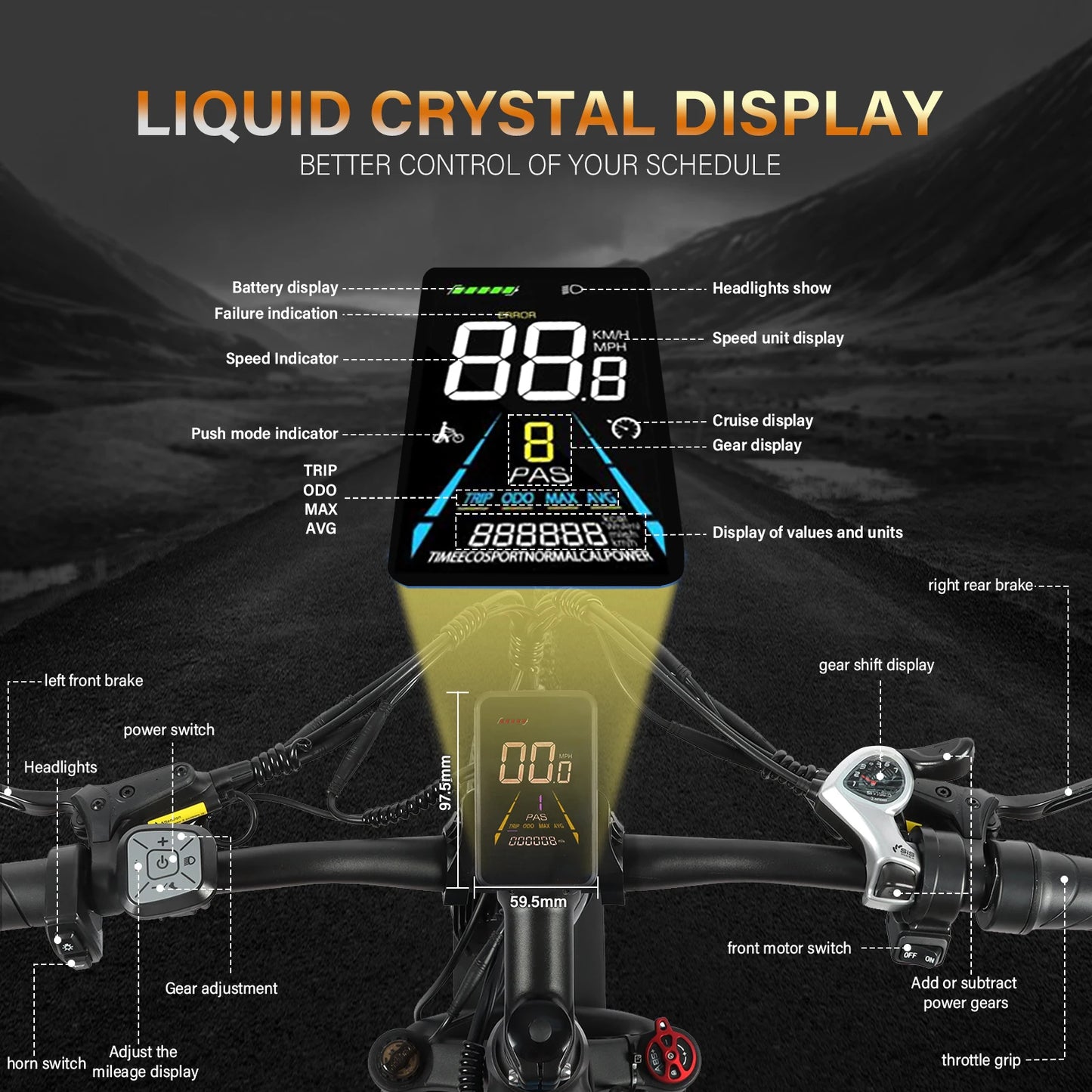 3000W Electric Commuter All Terrain Bike With 48V 23Ah Battery