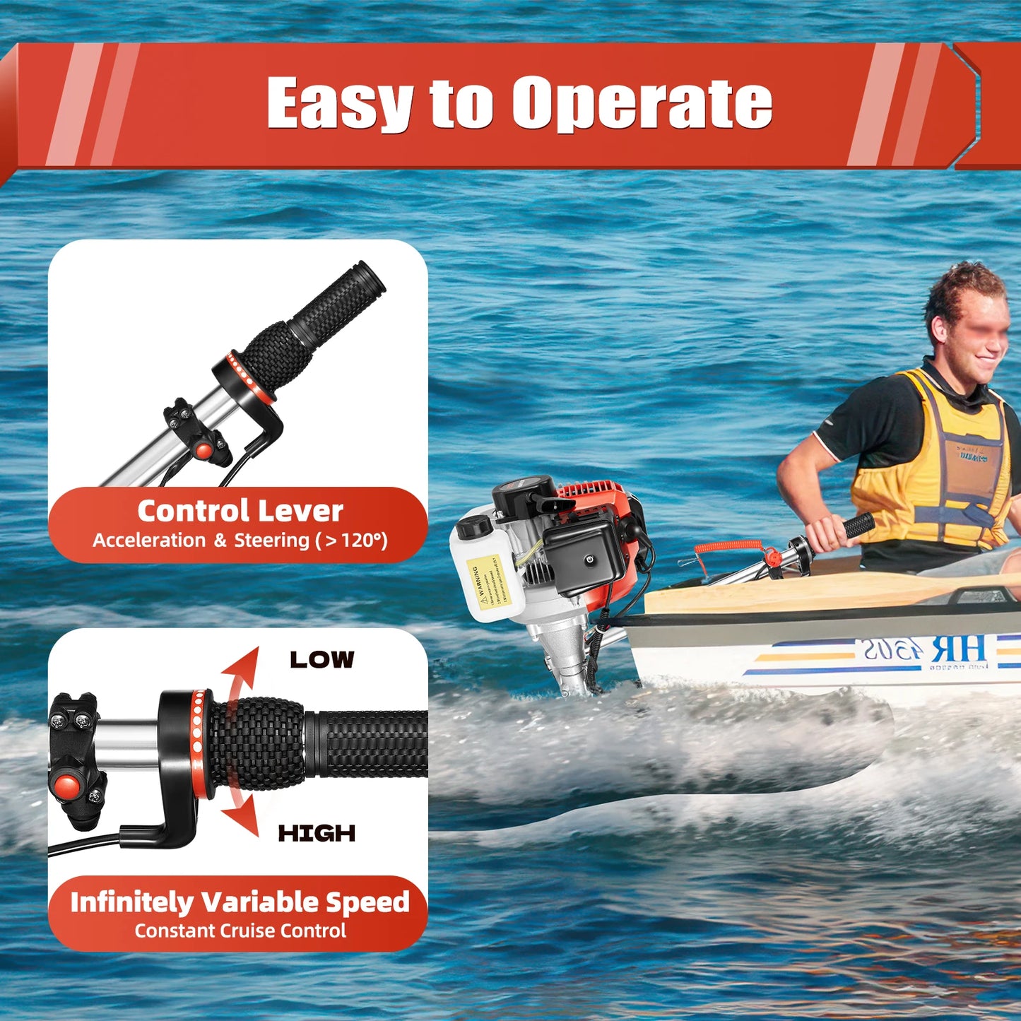 2.3 HP 2 Stroke Gas-Powered Outboard Trolling Motor 52CC