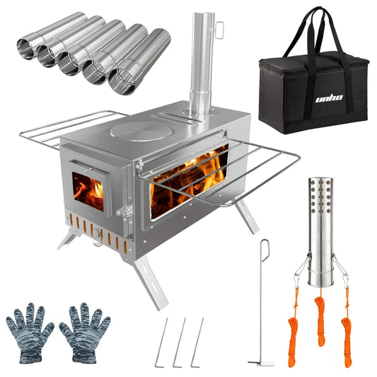 Stainless Steel Tent Stove with 7 Chimney Pipes