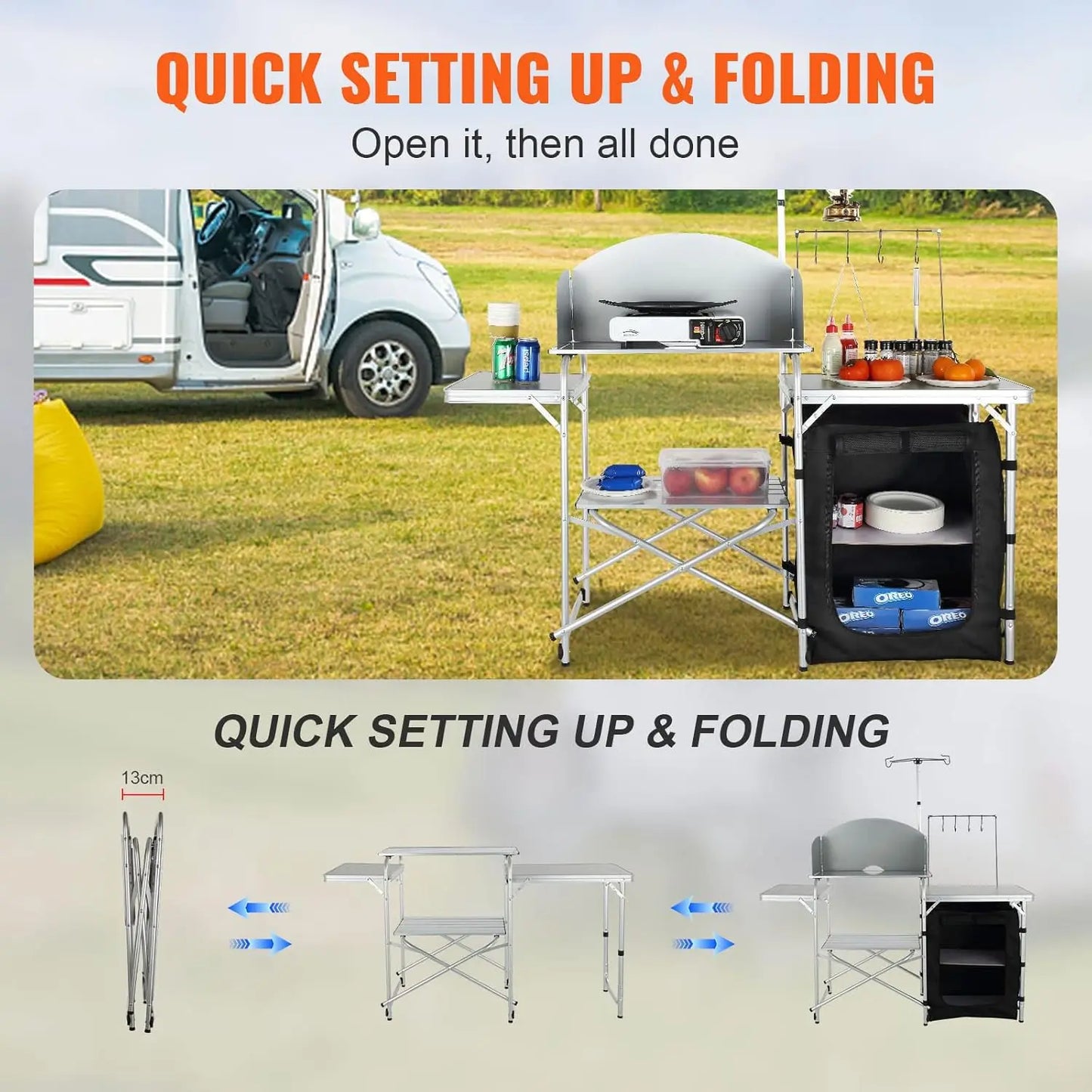 Folding Outdoor Cooking Table with Storage Carrying Bag,