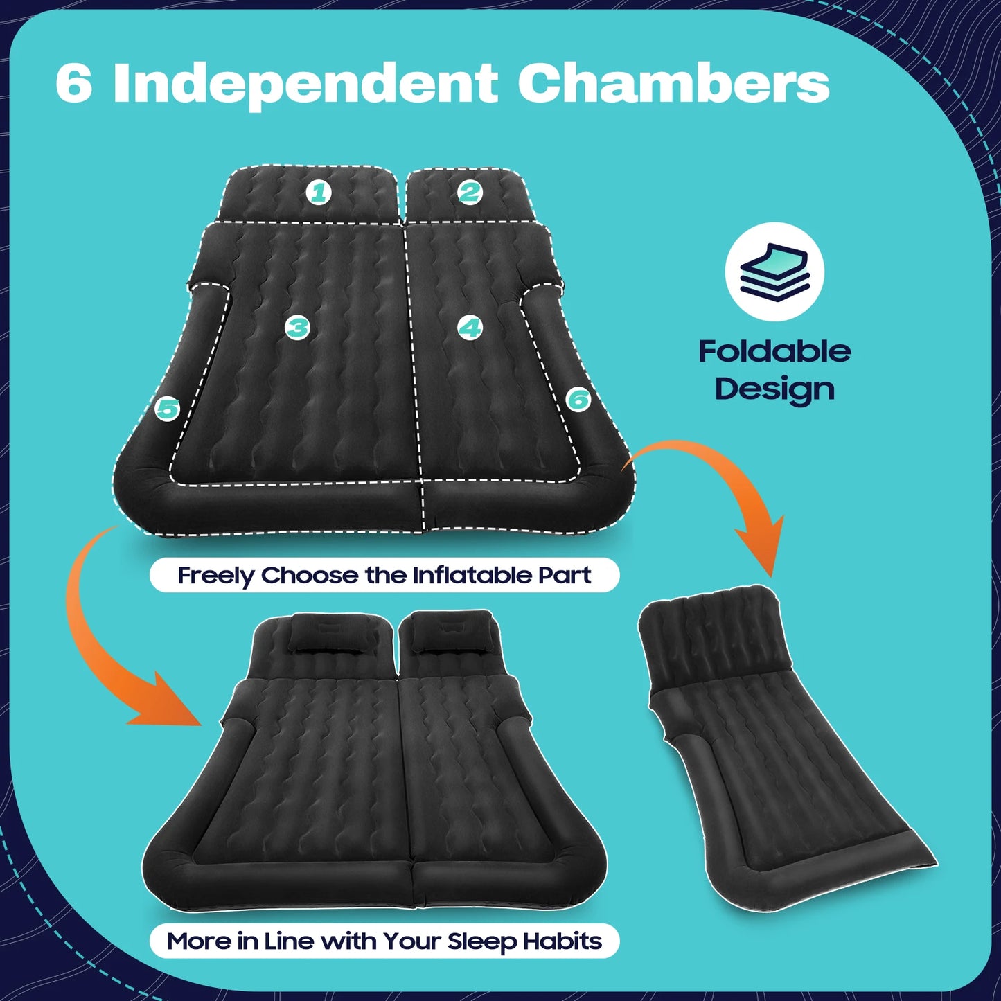 Grey/Black/ Beige Car Air Mattress Travel Bed Flocking Inflatable Car Bed +2Pillow for Camping