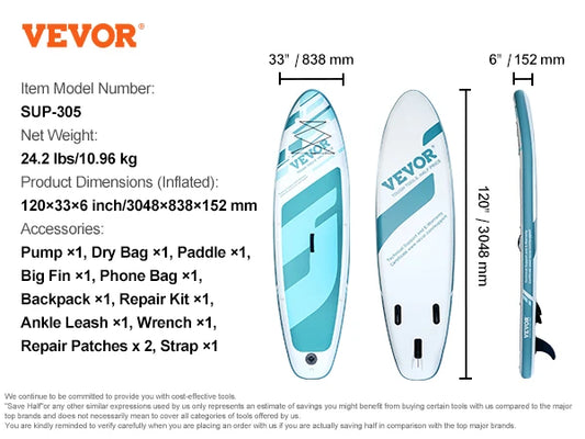 VEVOR Inflatable Stand Up Paddle Board with SUP Board Pump Paddle