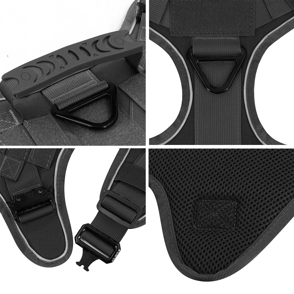 Reflective Dog Harness with 4 Metal Buckles