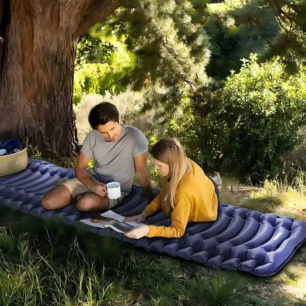 4-inch inflatable sleeping mat with built-in pillow and pump