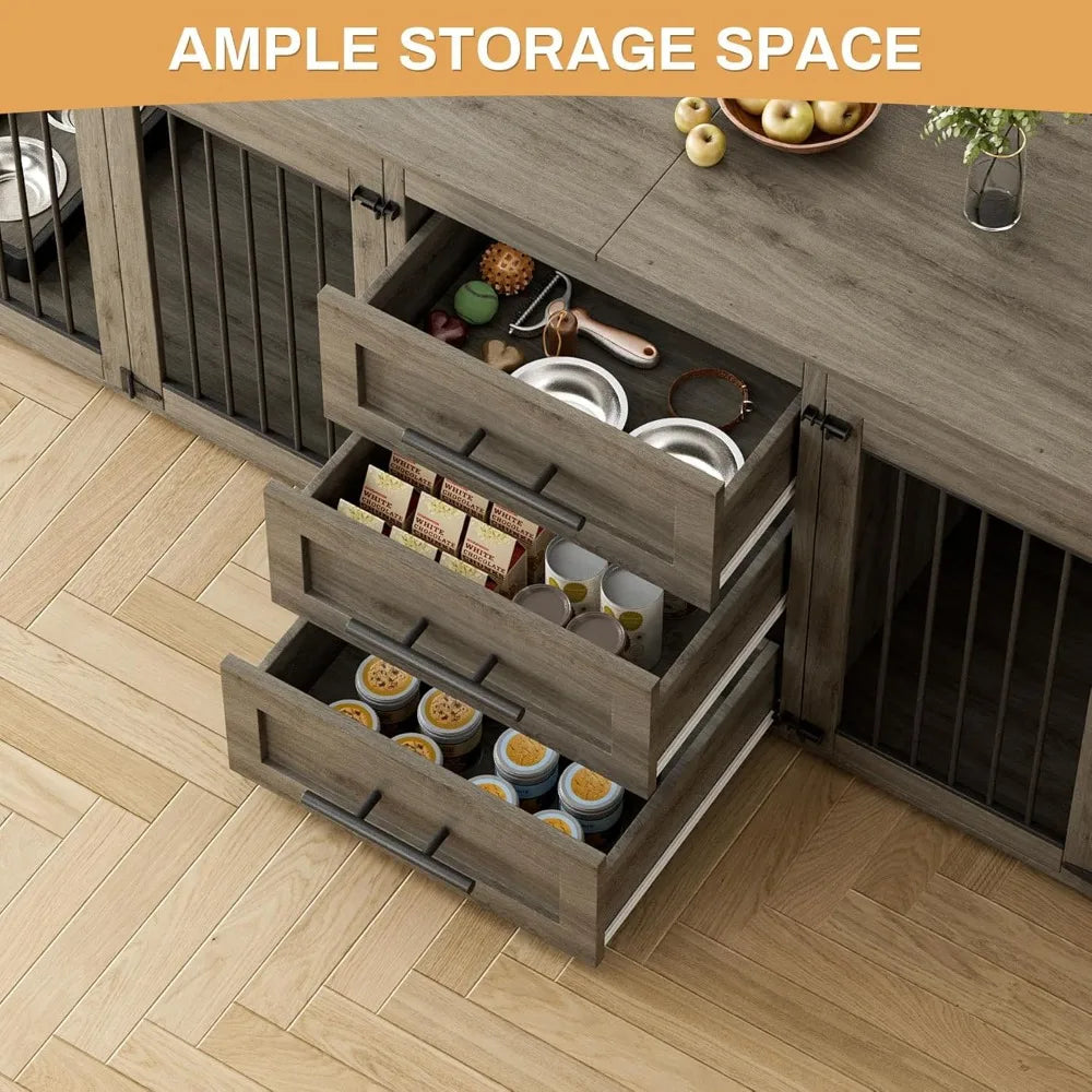 94.5" Large Dog Crate Furniture For 2 Dogs,