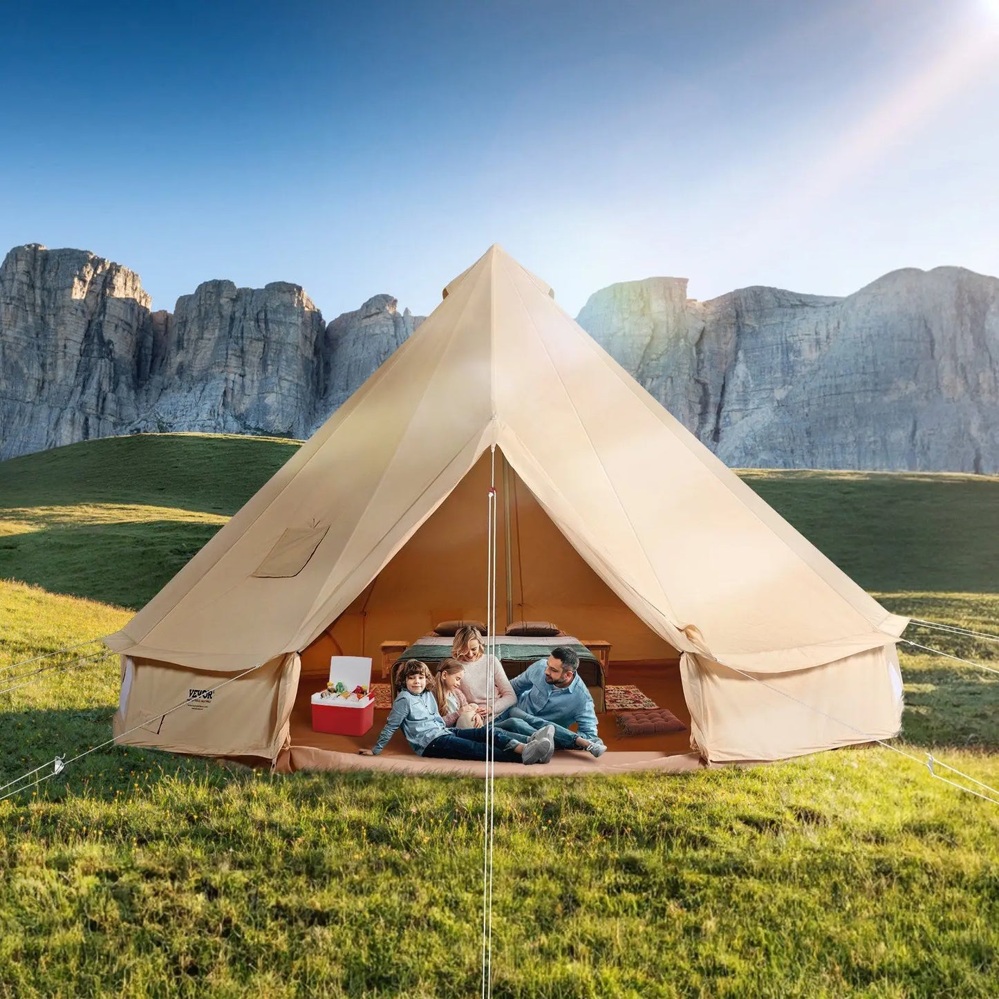 5-8 Person Canvas Glamping Bell Tent,with Stove Jack and Detachable Side Wall,13'x 13'x98"