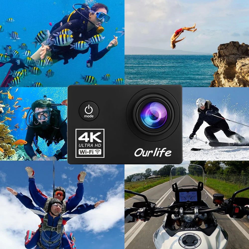 Action Camera Wi-Fi 2.0" Screen Webcam 30M Helmet Video Recording Sport Camera