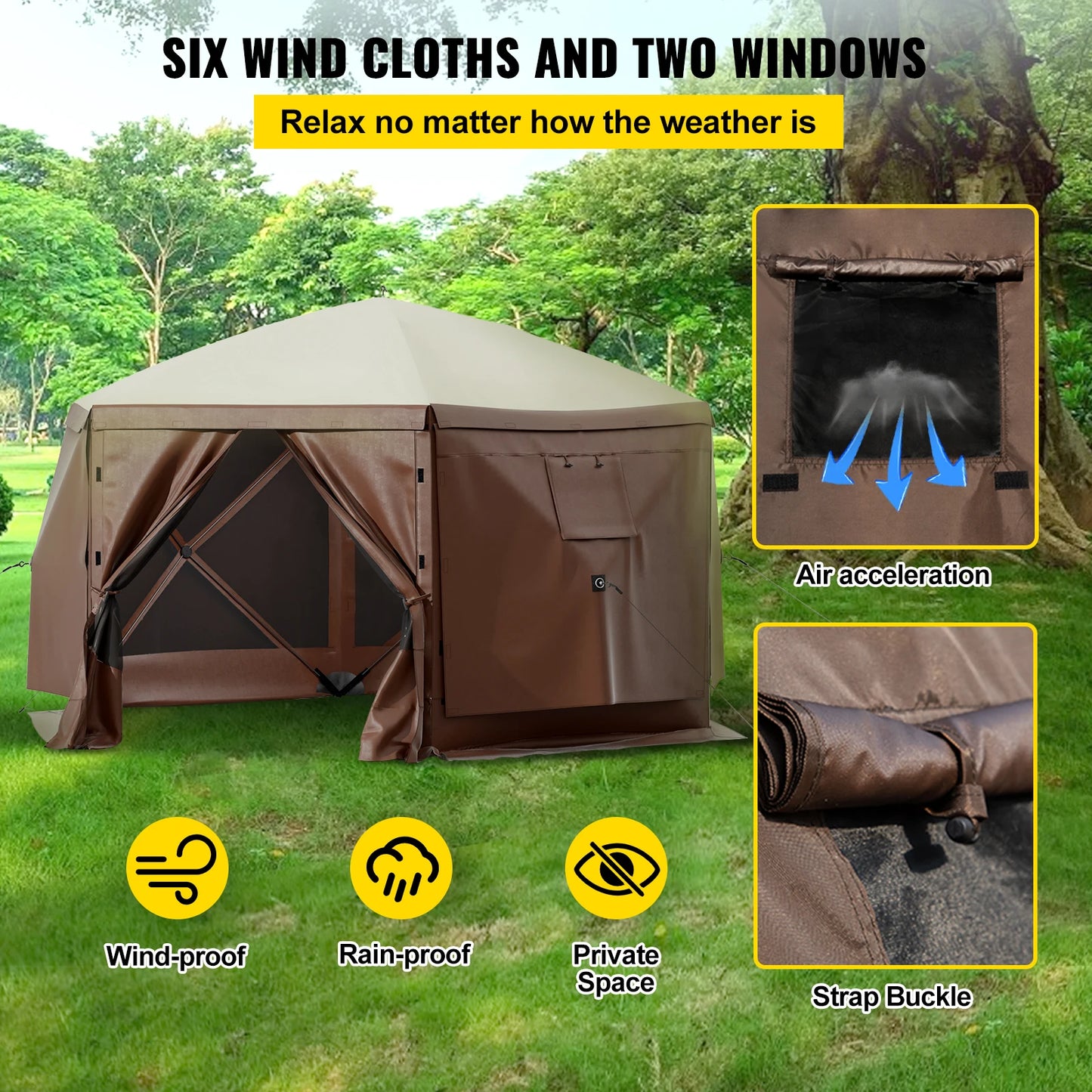 Pop-up Camping Gazebo 6 Sided 12' x 12' / 10' x 10' Sun Shade Tents