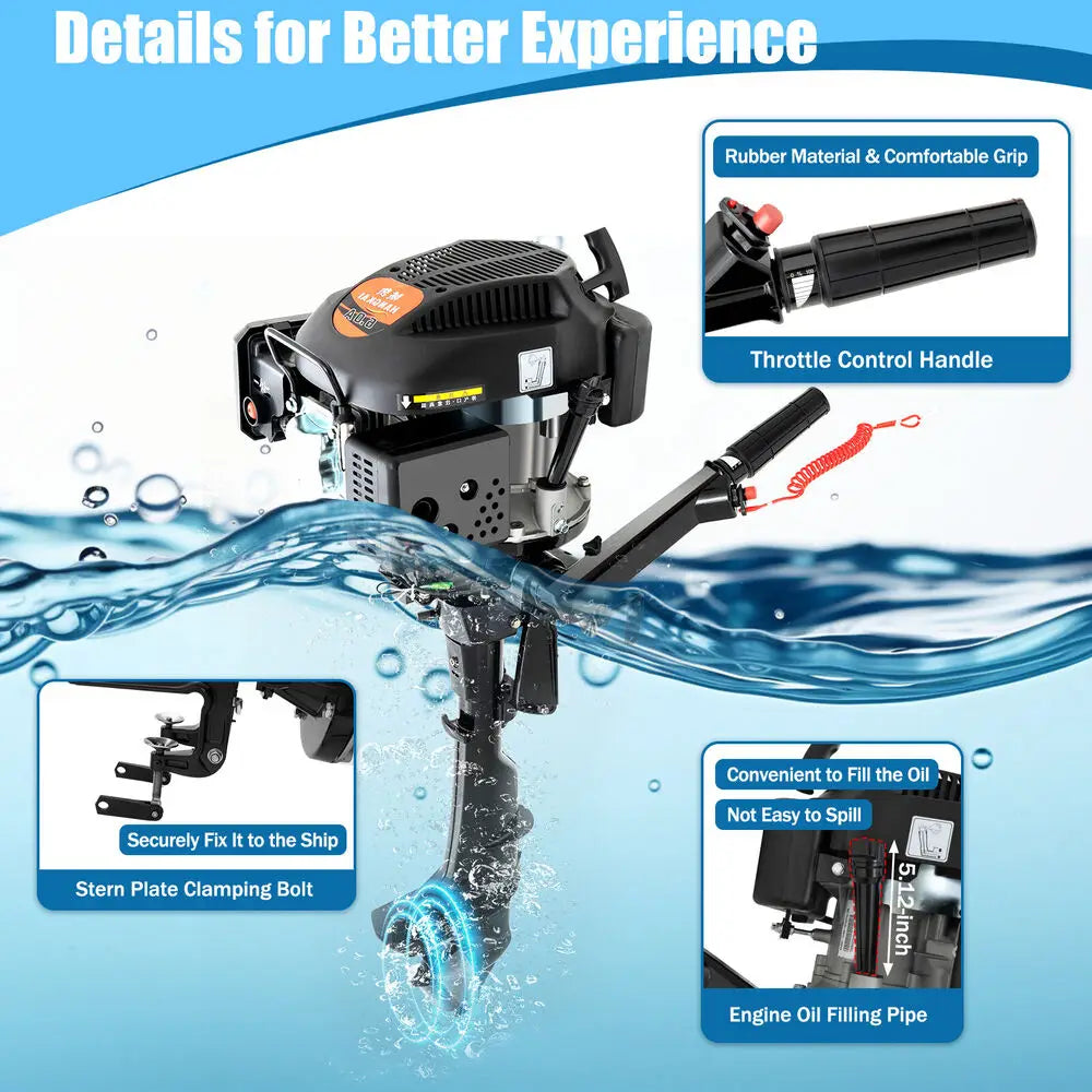 6 HP 4-Stroke Outboard Motor Engine Fishing Boat Motor Air Cooling Heavy Duty