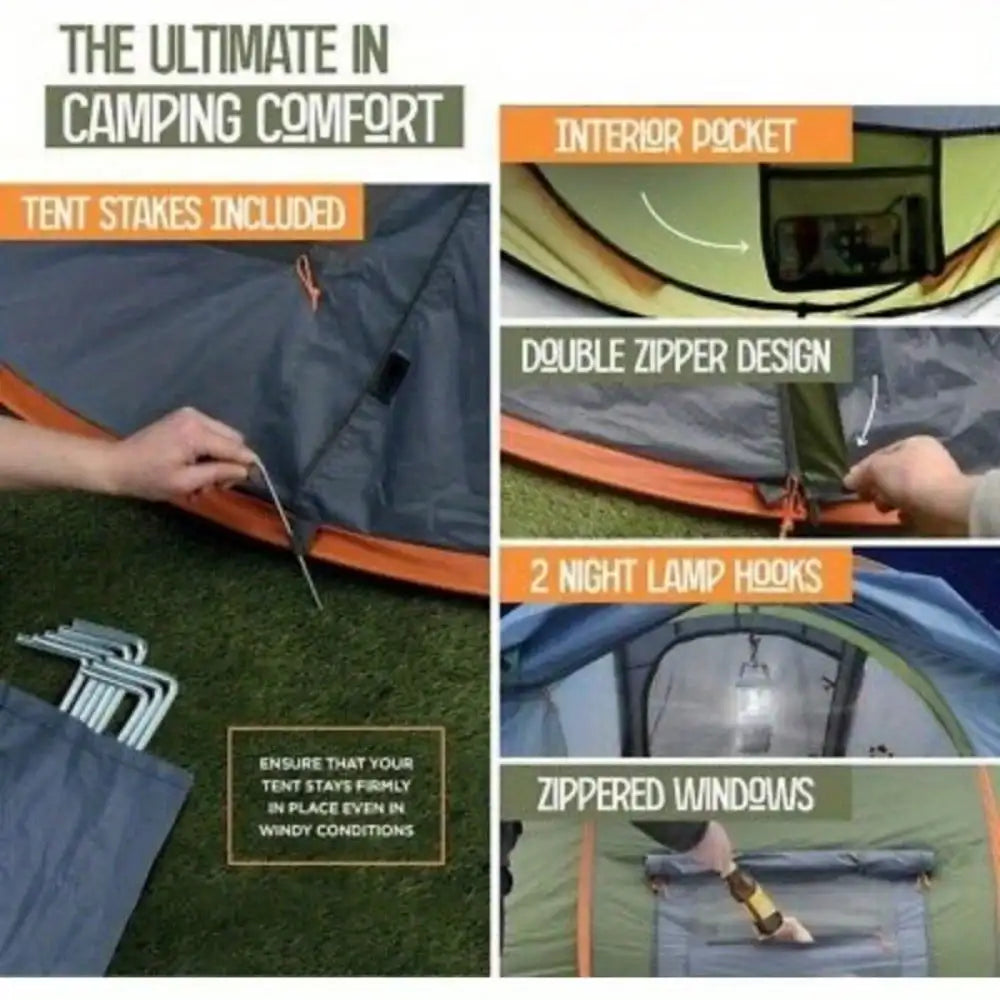 Camping Tent - 4-Person Easy Pop Up Waterproof