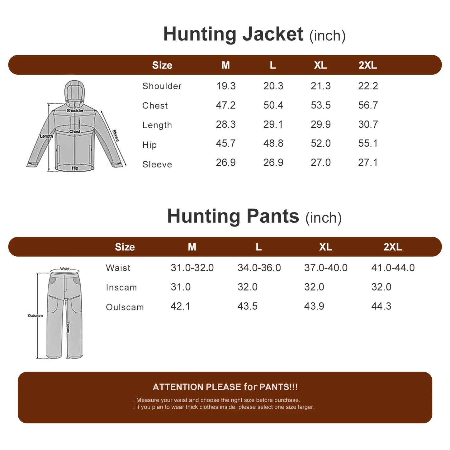 Fleece Lining Water Resistant Silent Hunting Jacket and Pants