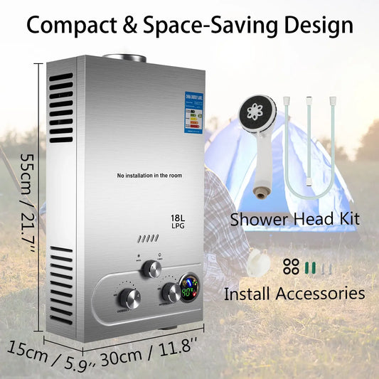 6L-18L LPG Gas Hot Water Heater Propane Gas Stainless Steel Tankless Boiler