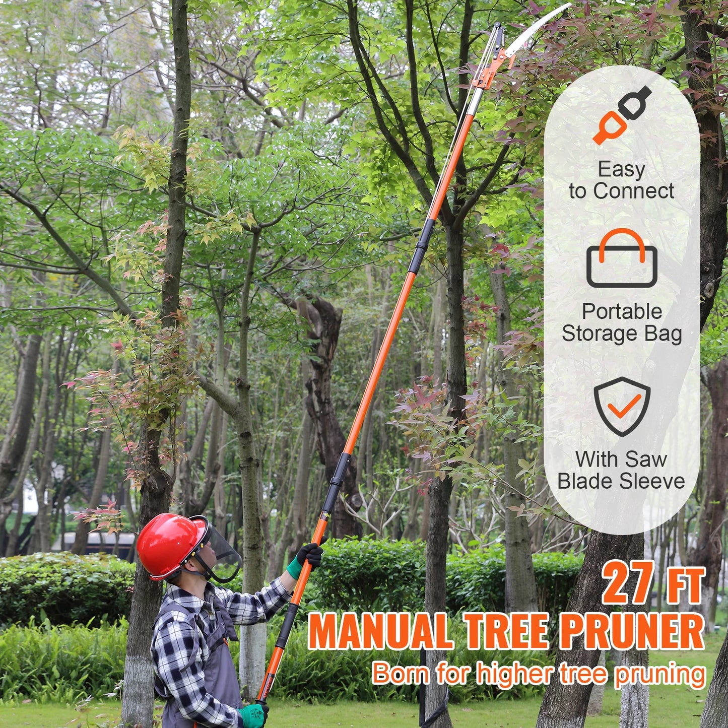 SucceBuy Manual Pole Saw Extendable Tree Pruner With Sharp Steel Blade For High Branches