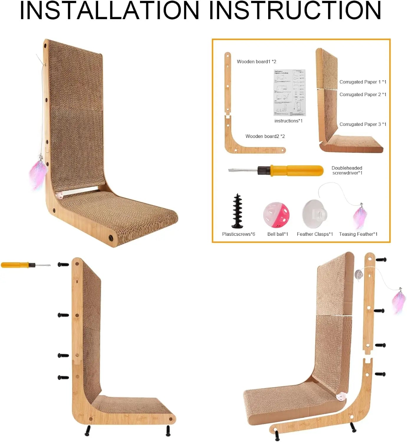 L Shape 23.6 Inch Cat Scratchers for Indoor Cats,