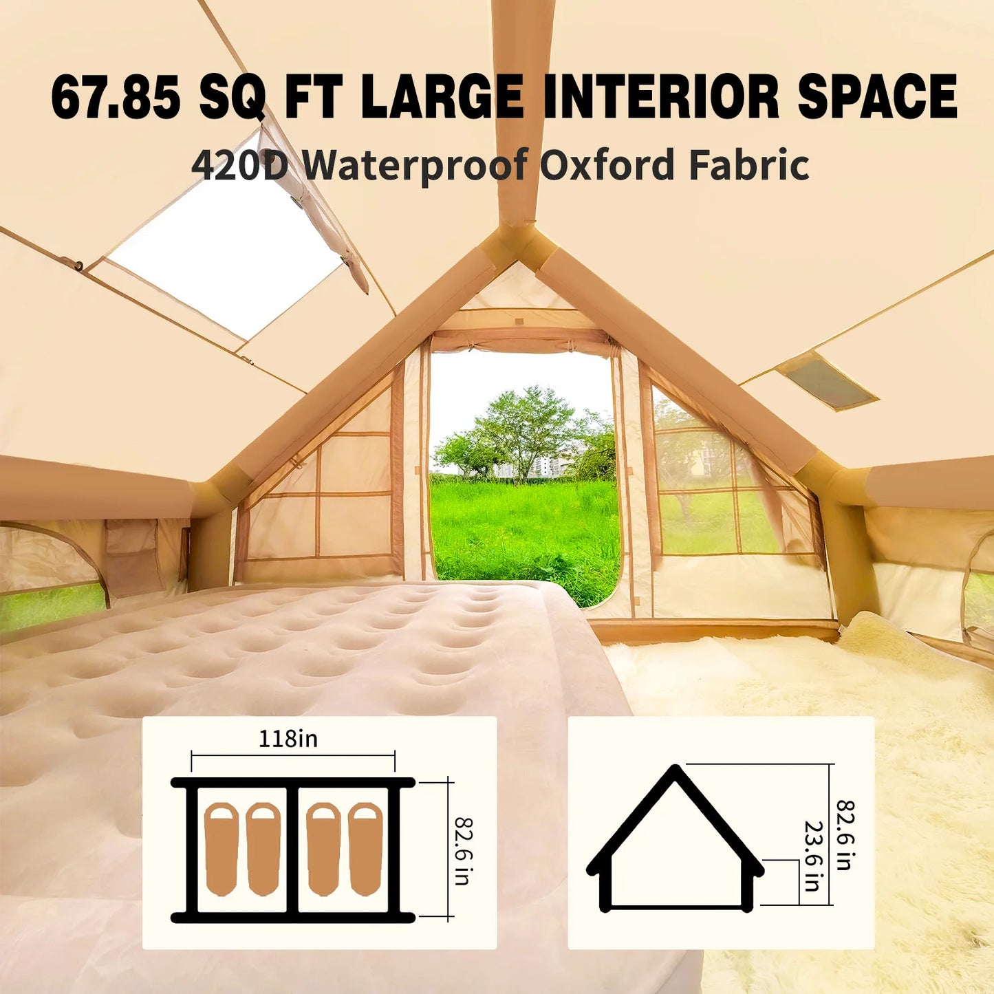 4-6 People for Camping Inflatable Tent, Glamping Tent with Stove Jack ,