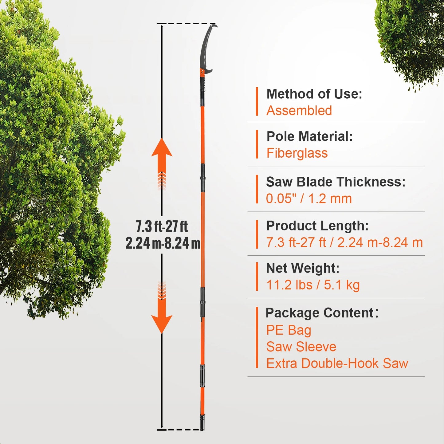 SucceBuy Manual Pole Saw Extendable Tree Pruner With Sharp Steel Blade For High Branches