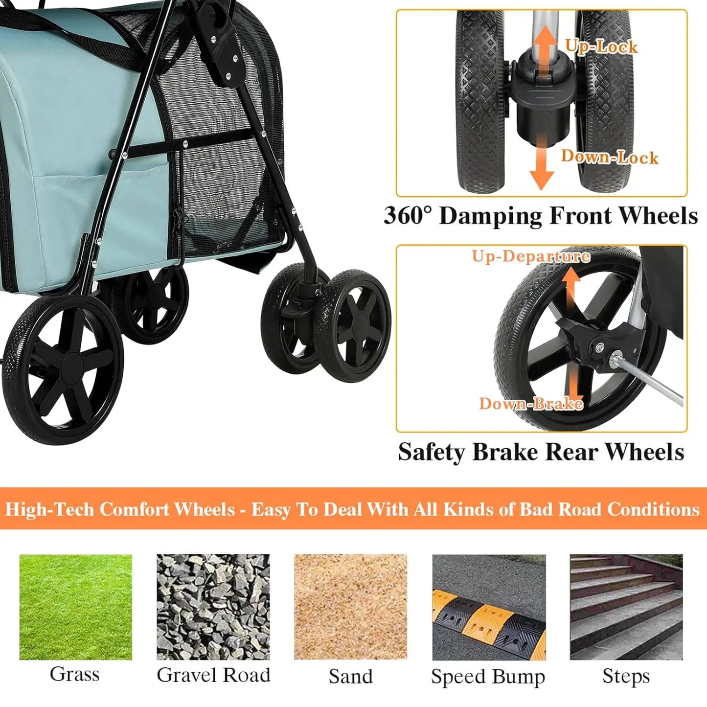 4-in-1 Double Pet Stroller for Dogs and Cats, 2 Detachable Carriers