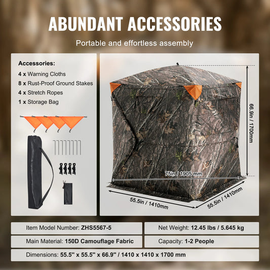 Hunting Blind, 270° See Through Ground Blind, 2-3 Person