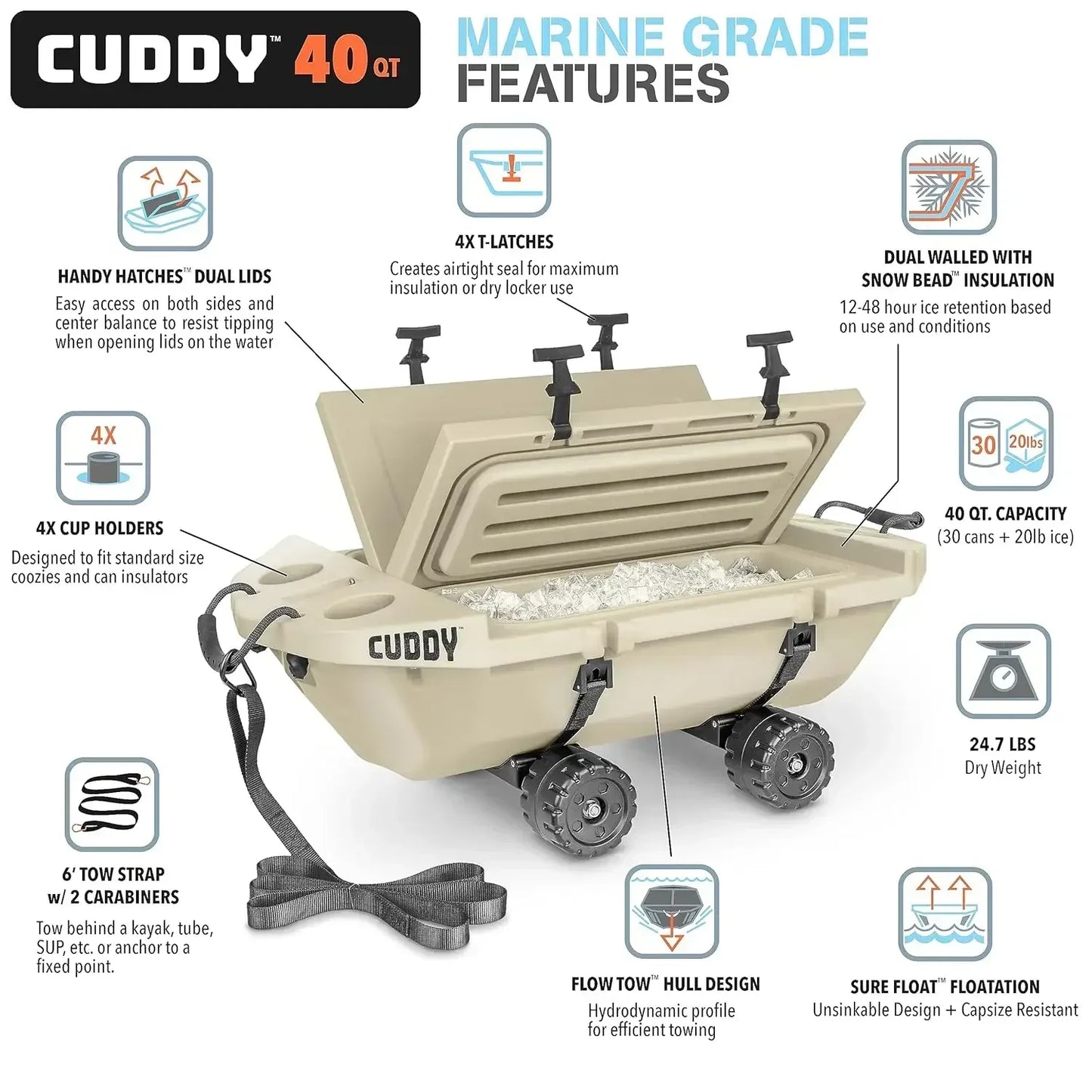 Cooler with Wheels – 40 QT Amphibious Floating Cooler