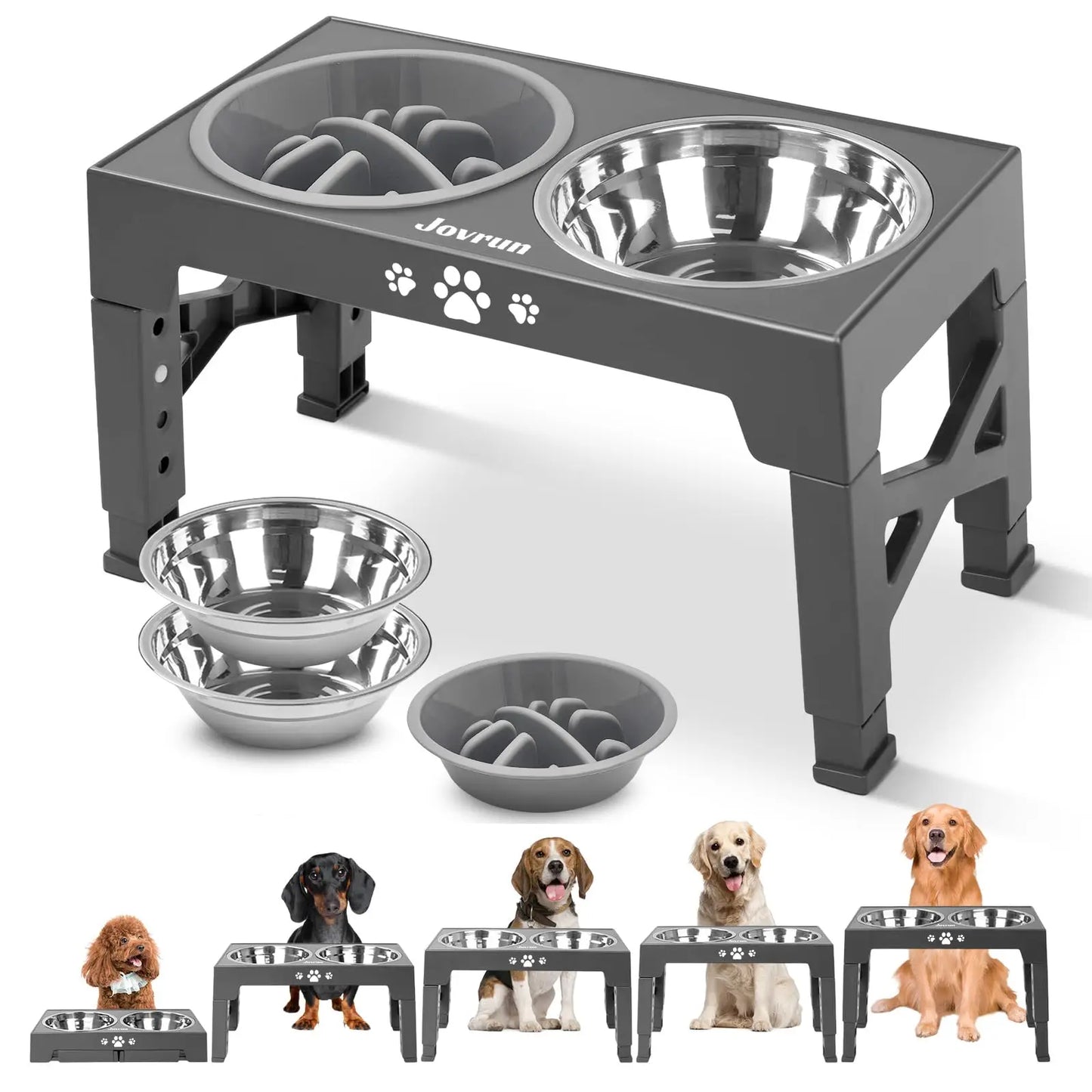 Adjustable Elevated Dog Bowls Stand with 3 Stainless Steel Bowls