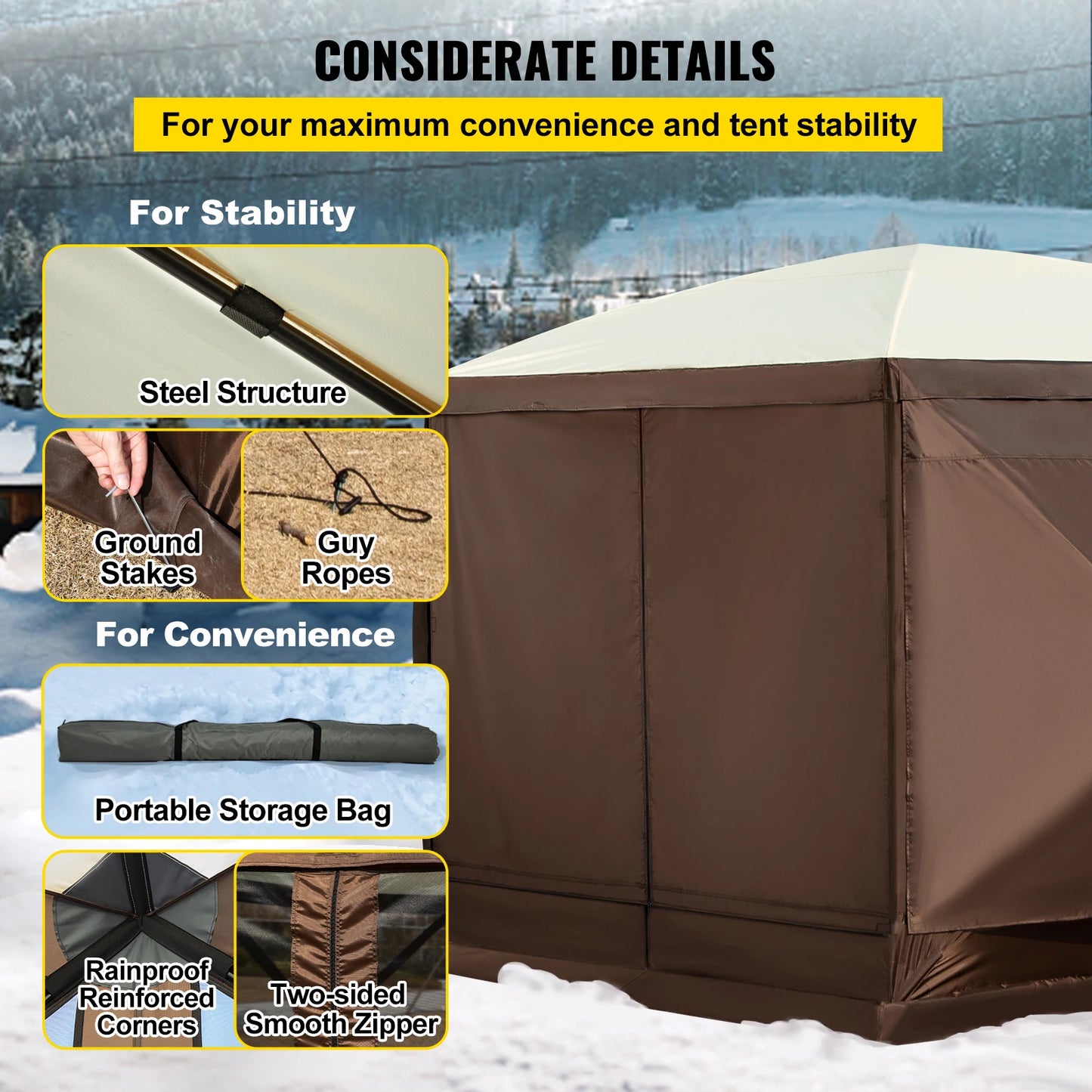 Pop-up Camping Gazebo 6 Sided 12' x 12' / 10' x 10' Sun Shade Tents