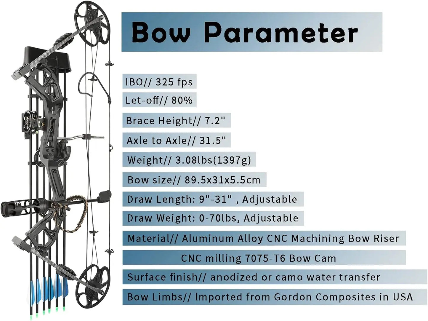 Compound Bow Kit, Draw Weight 0-70 lbs Adjustable, Draw Length