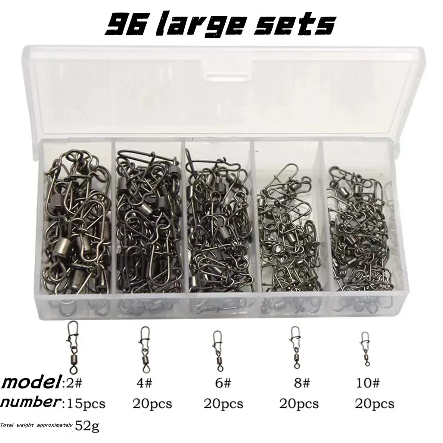 96-211pc/box Stainless Steel Fishing Connector Pin 4# 6# 8#10#12# Bearing Rolling Swivel
