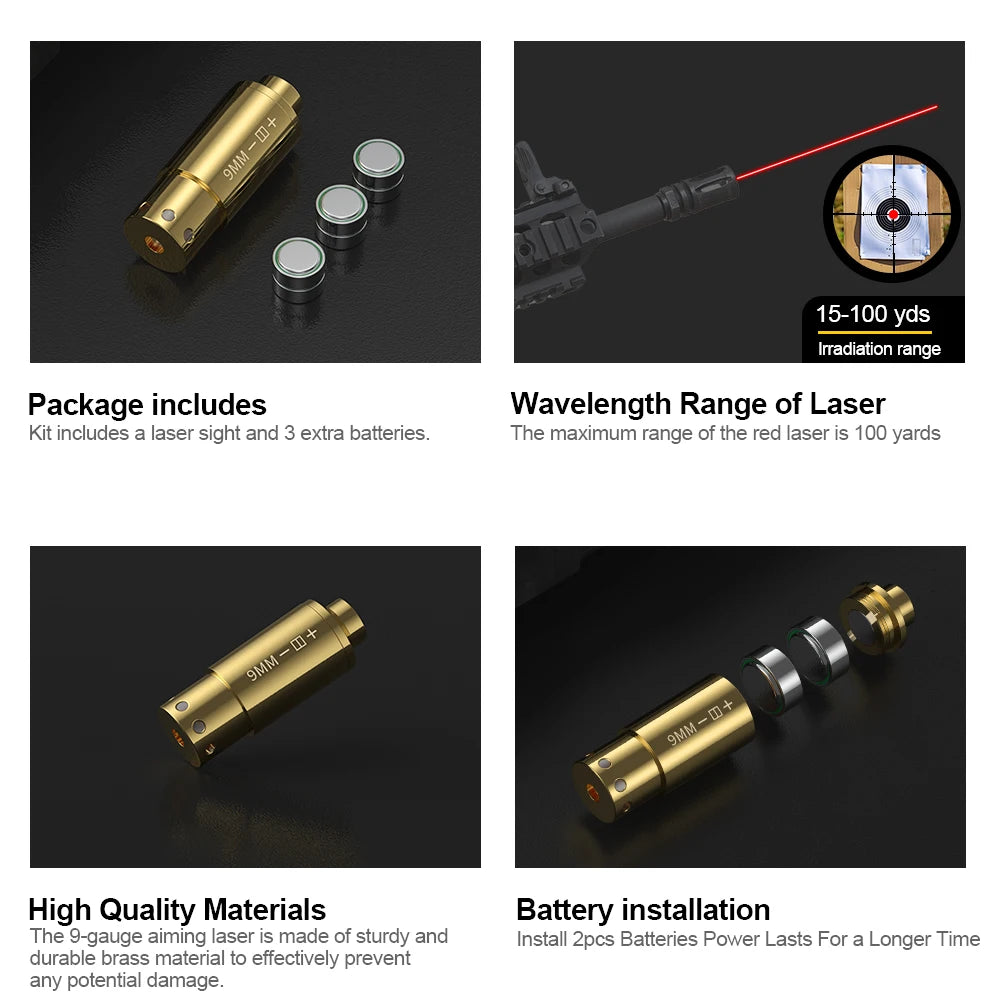 9MM Optics Cartridge Red Dot Laser Boresighter