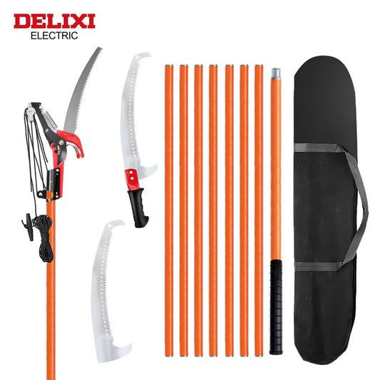 Delixi Electric 2-in-1 Telescopic Saw Adjustable Tree Pruning Tool with Anti-Slip Grip and Long Reach