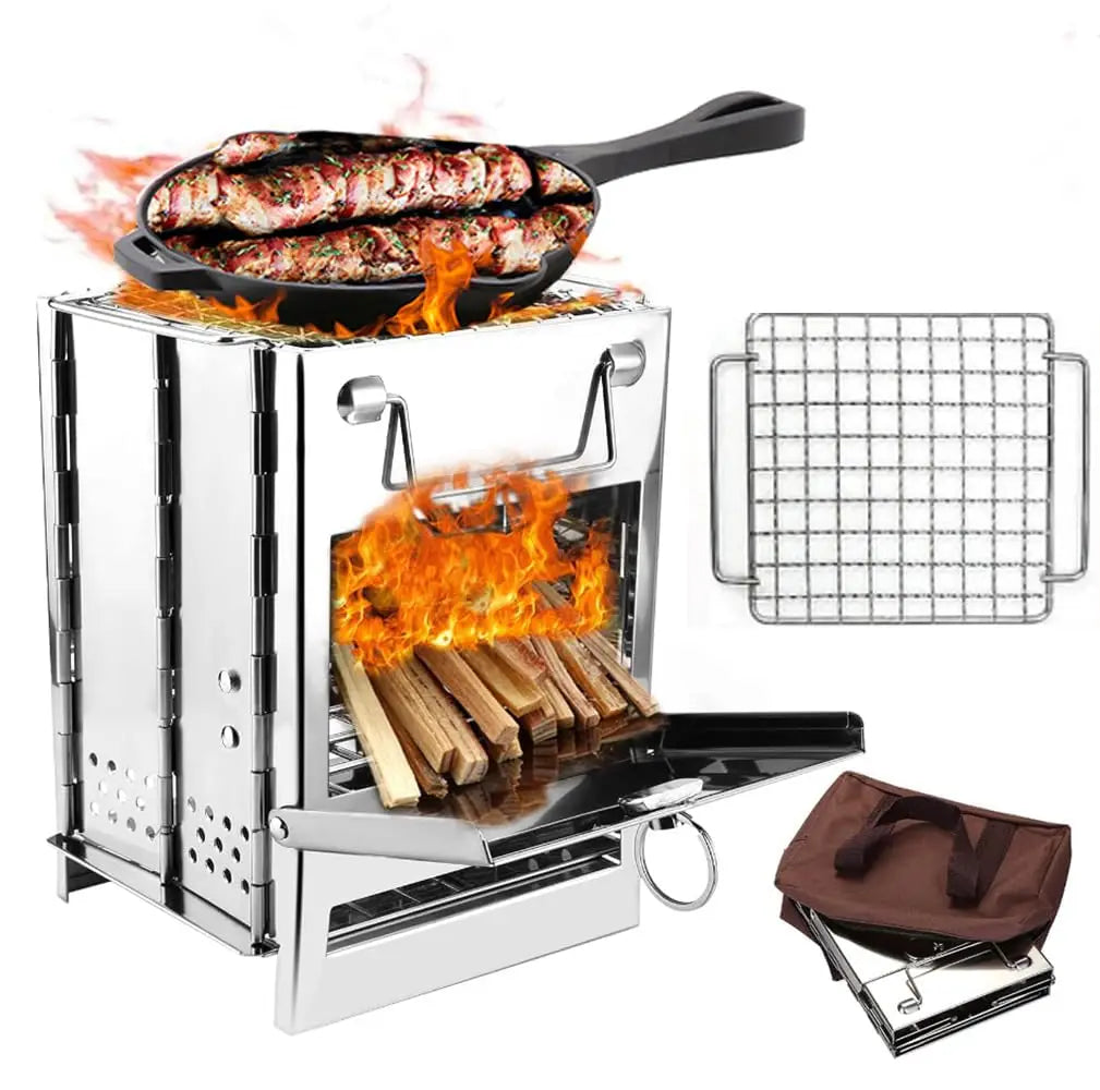 Collapsible Backpacking Survival Rocket Stove Stainless Steel Campfire Stove