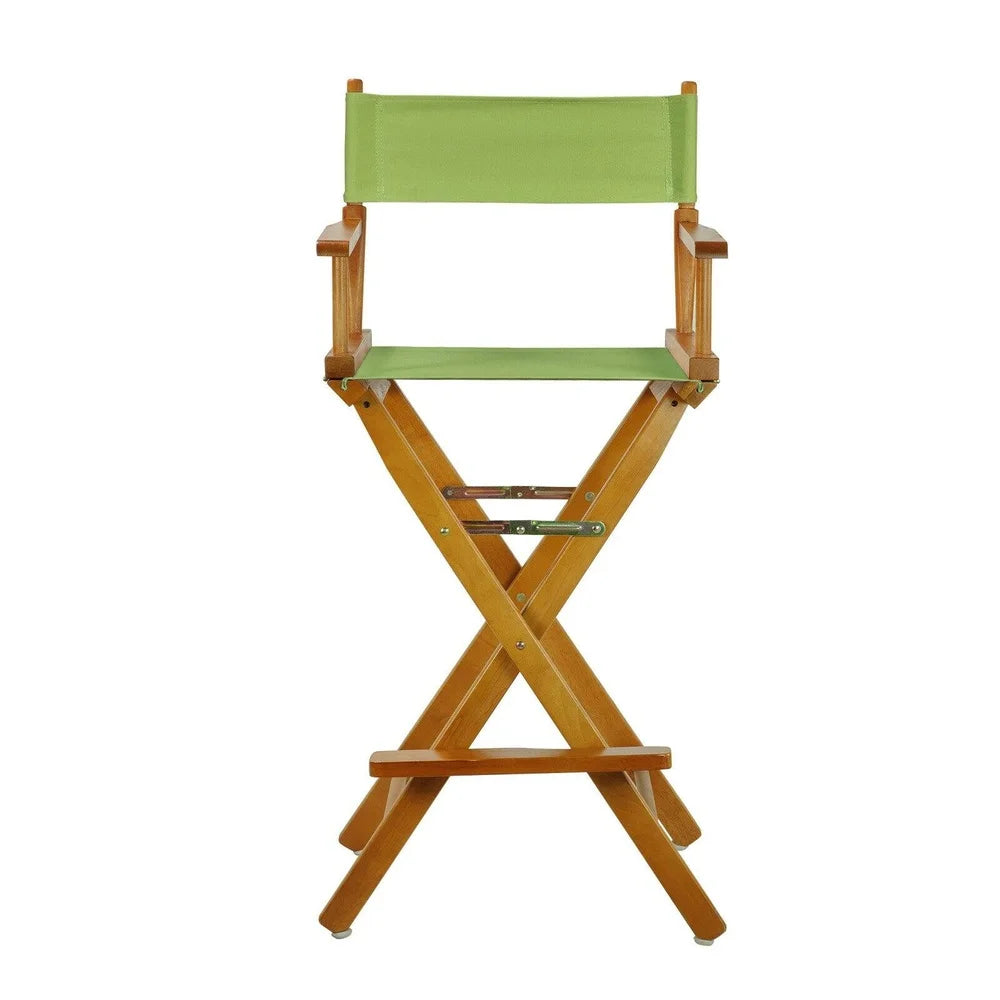 Portable Director's Chair Solid Wood Frame Lime Green Canvas