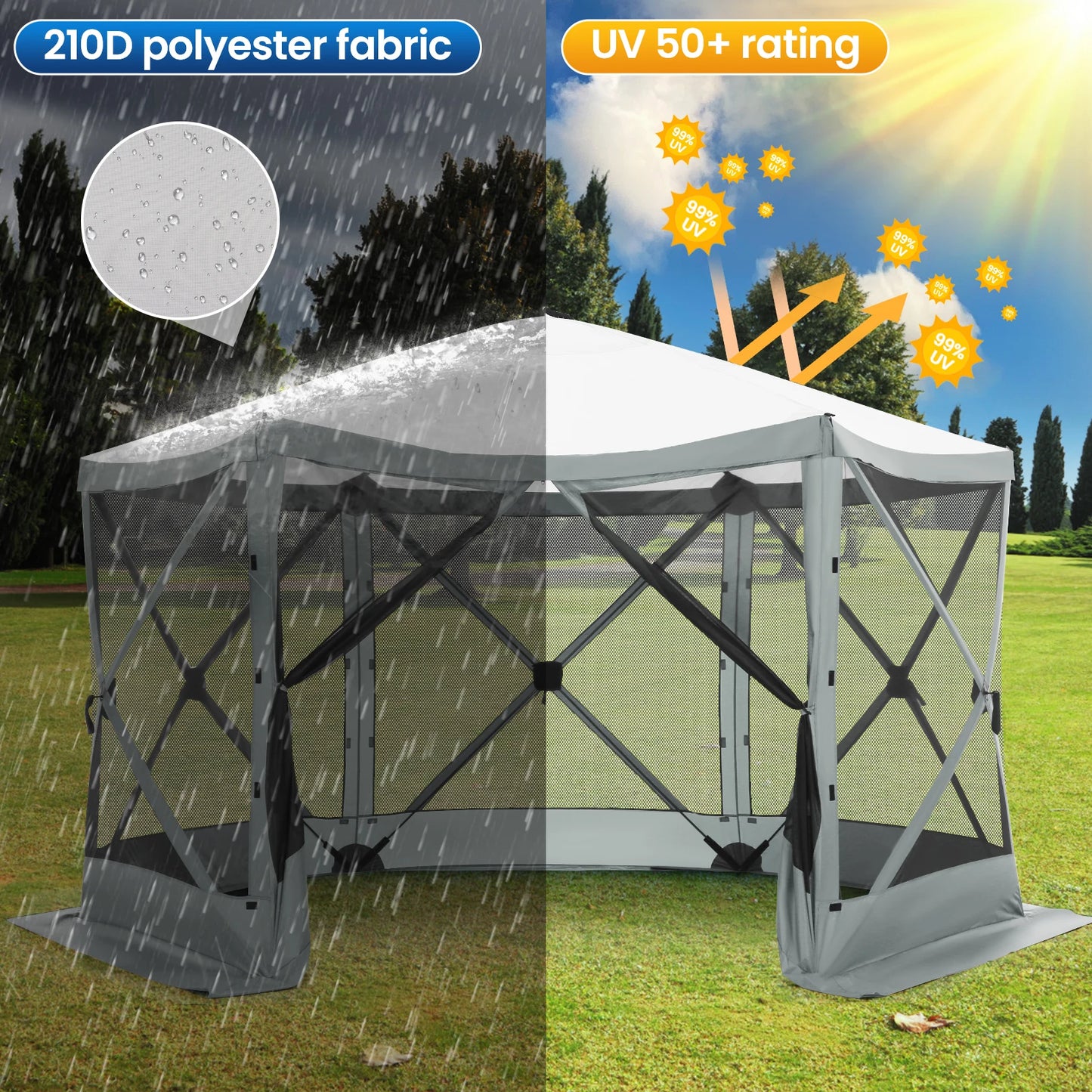 Pop up Gazebo for Camping, 12x12ft  Screened