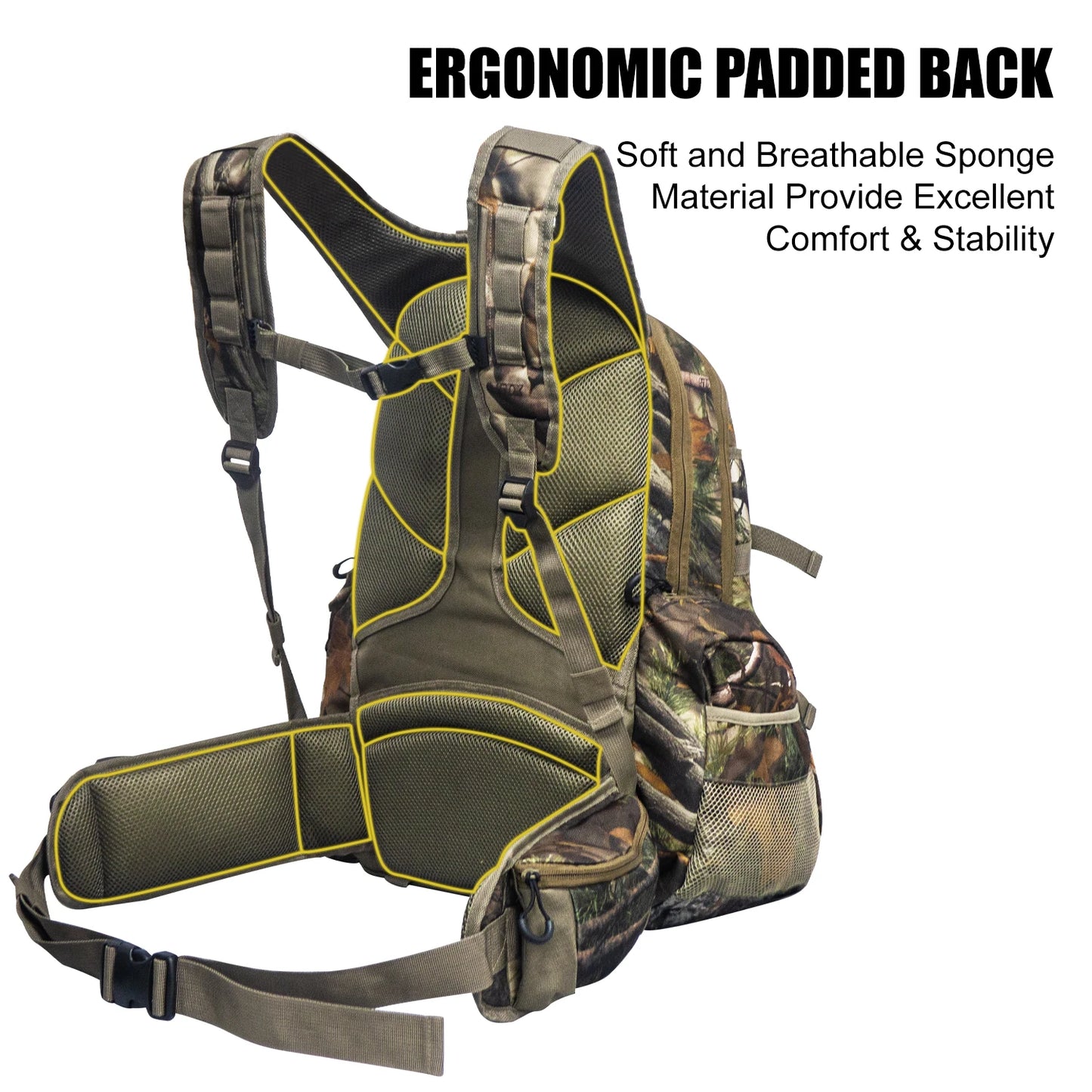 Backpack Camo Hunting Pack with Gun Bow Pocket Long-Lasting Large Capacity Hunting Day Pack