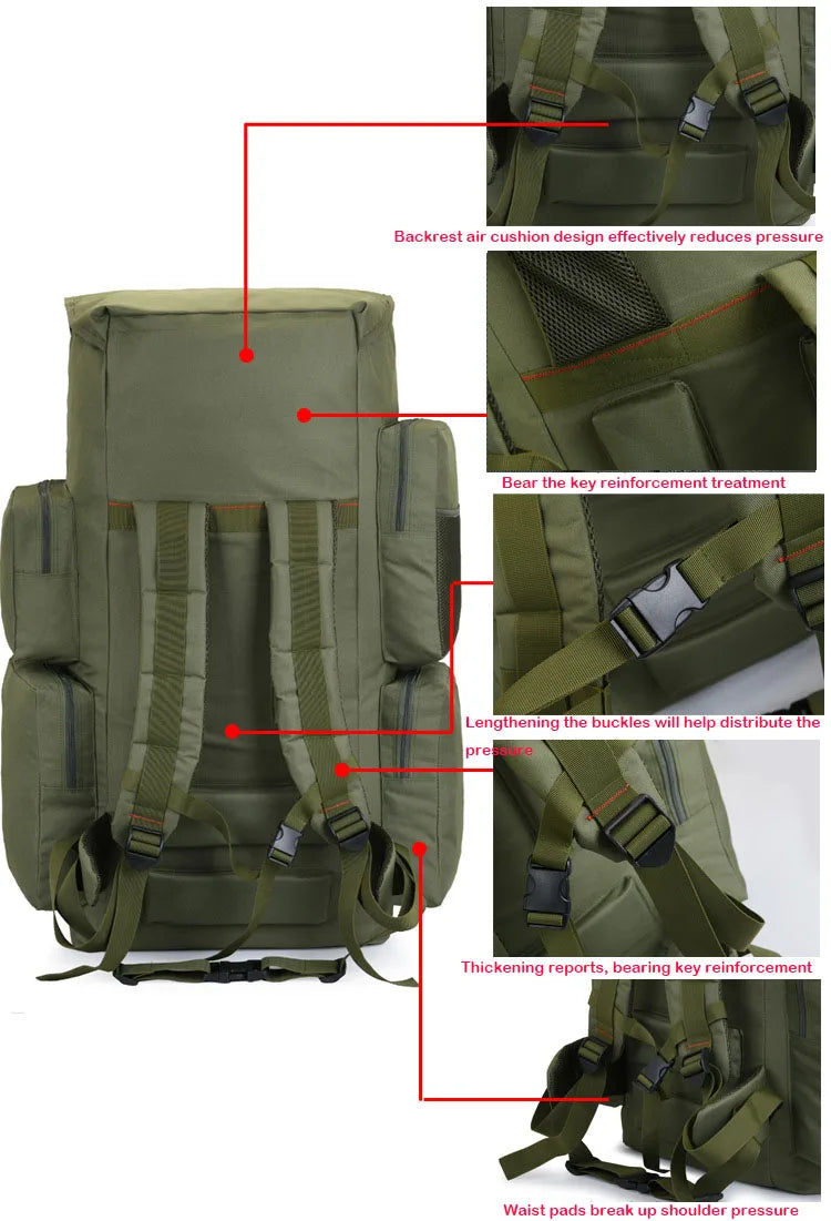 130L Extra Large Capacity Backpack Men's Outdoor Rucksack
