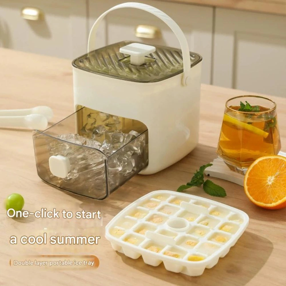 Double Layer Ice Cube Tray, Easy-Press Lid, Food-Grade Whiskey Mold