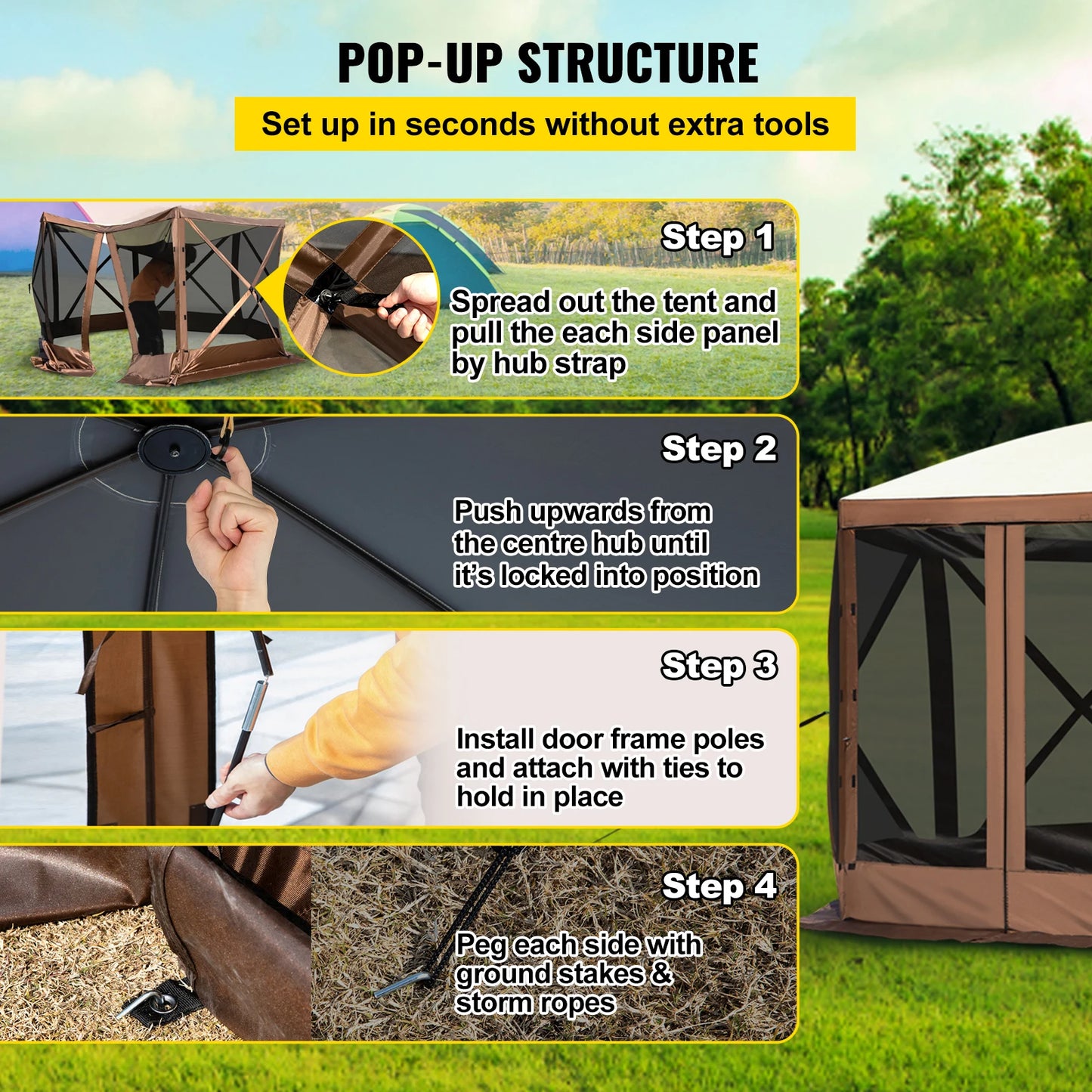 Pop-up Camping Gazebo 6 Sided 12' x 12' / 10' x 10' Sun Shade Tents