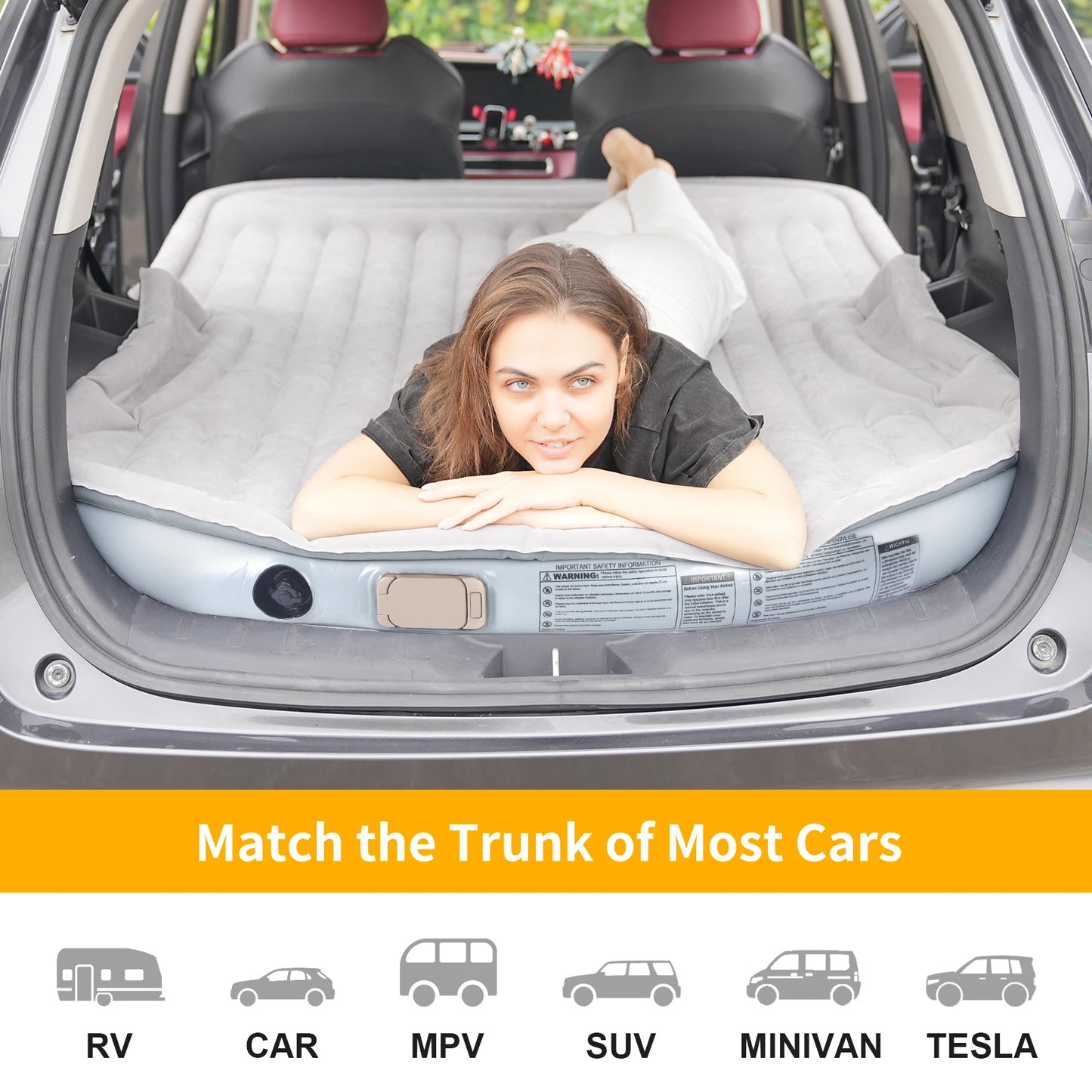 Built-in Electric Pump Thickened and Flocked Car Bed for Travel and Camping Self-Inflating Mattress
