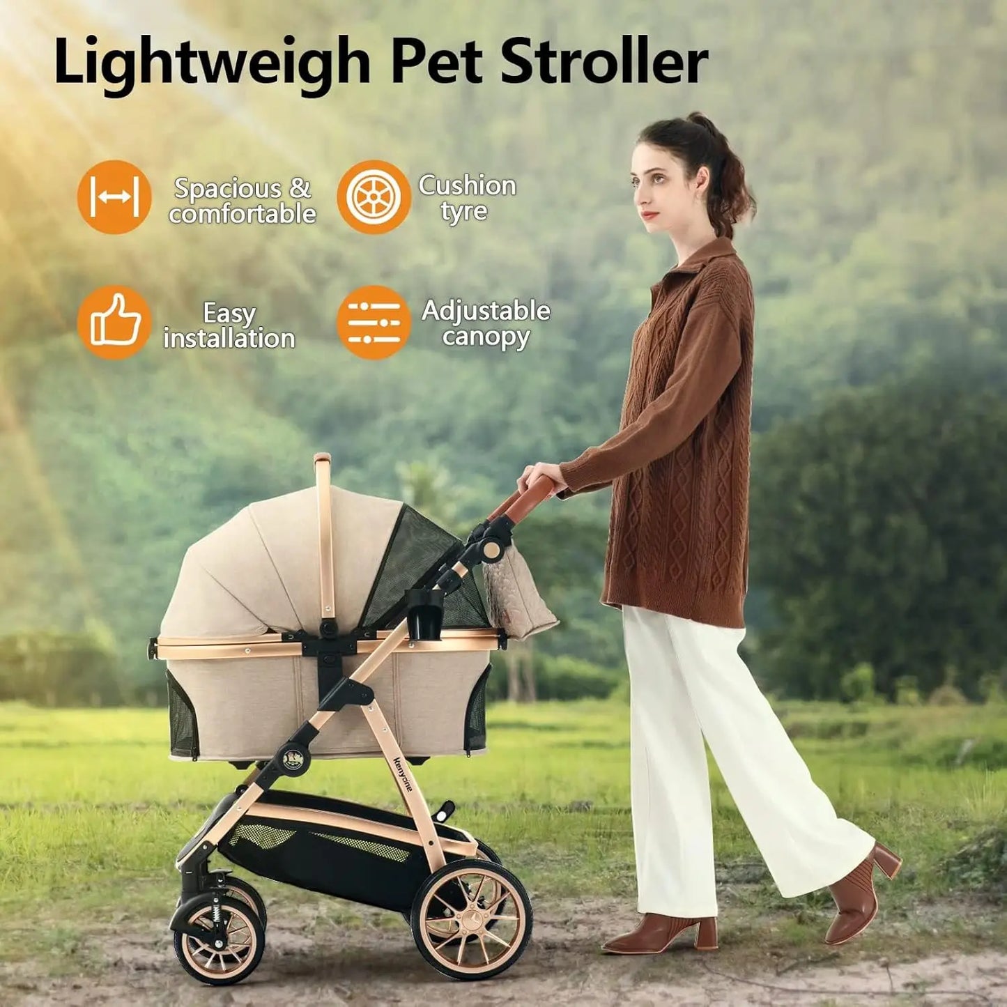 Pet Stroller 3 in 1 for Medium Small Size Dogs Luxury Large Cat Stroller