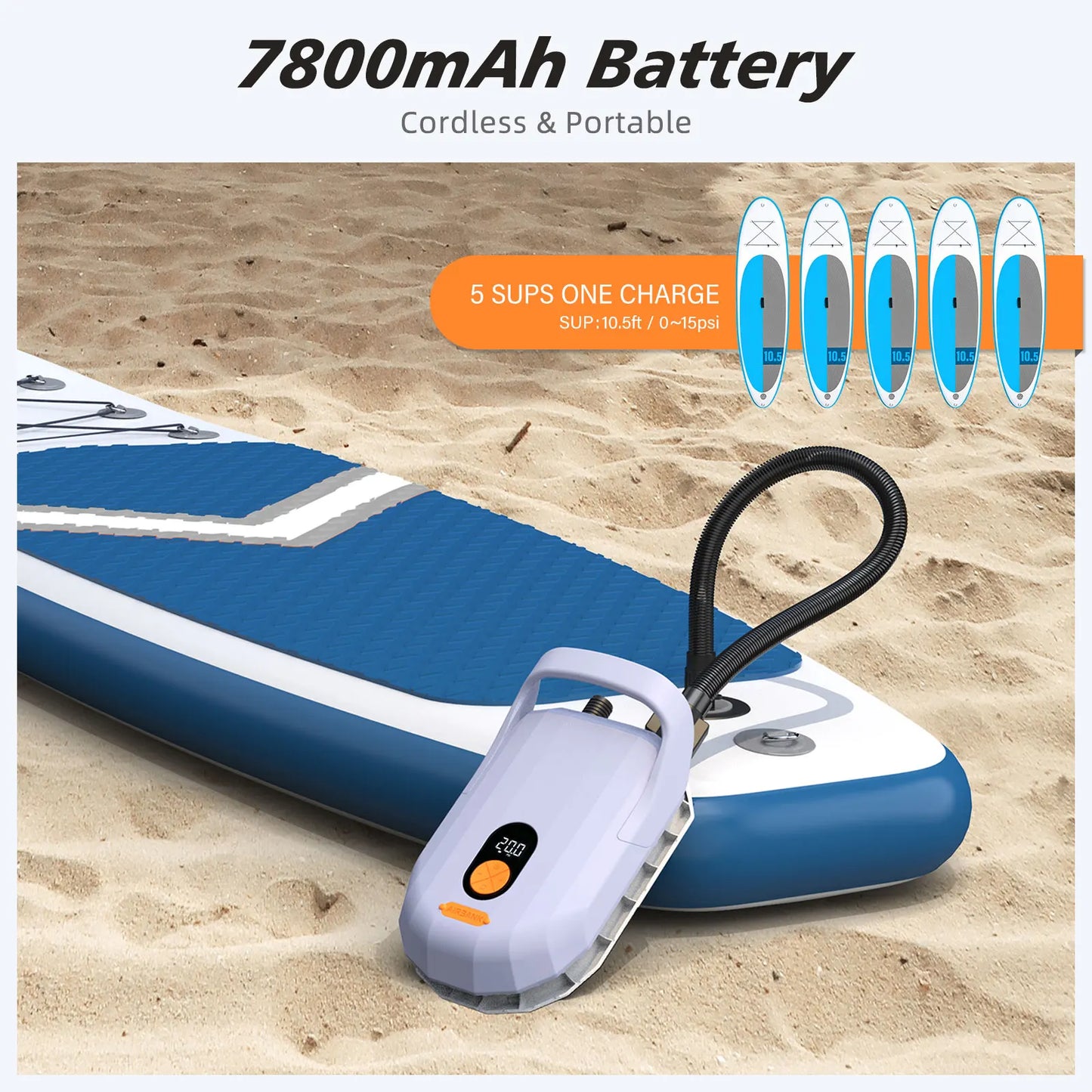 Electric Air Pump with Battery 7800 mAh 20 PSI Max Rechargeable 12 V DC
