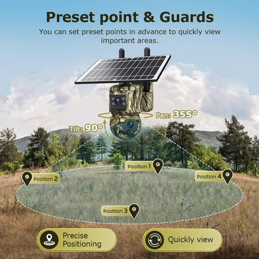 Dual Lens Solar Camera Outdoor  WiFi Security Hunting Motion Tracking PTZ Camera